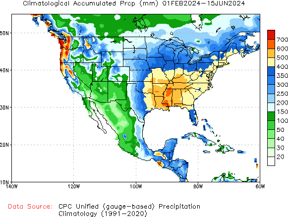 February to current Normal Precipitation (millimeters)