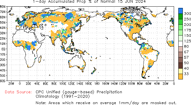 1-day % of Normal Precipitation