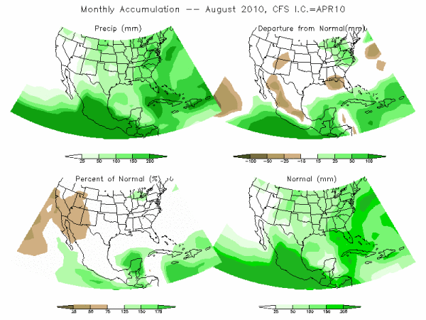CFS Model Precipitation (mm) for AUG10 - IC APR 2010