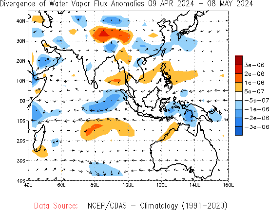 Monthly Water Vapor Flux and Divergence Anomalies