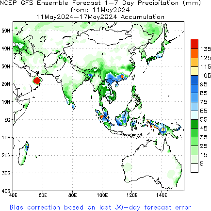 Asian Week 1 Accum Precipitation (mm) Forecast