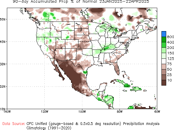 90-Day Accum Precip % of Average