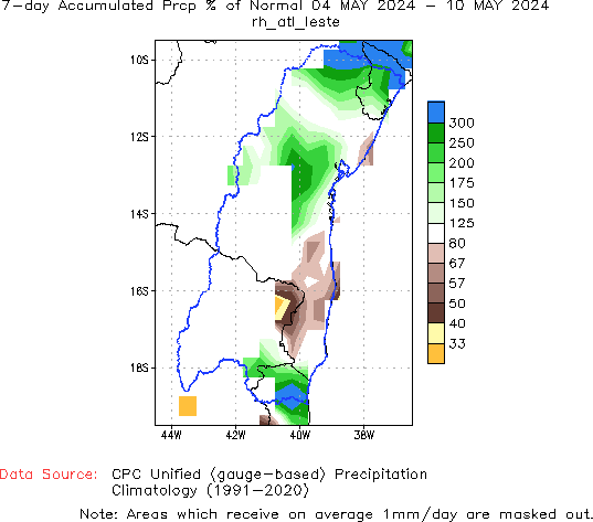 7-Day Percent of Normal Precipitation (%)