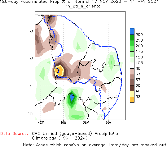 180-Day Percent of Normal Precipitation (%)