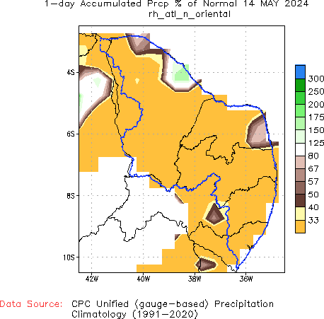 1-Day Percent of Normal Precipitation (%)