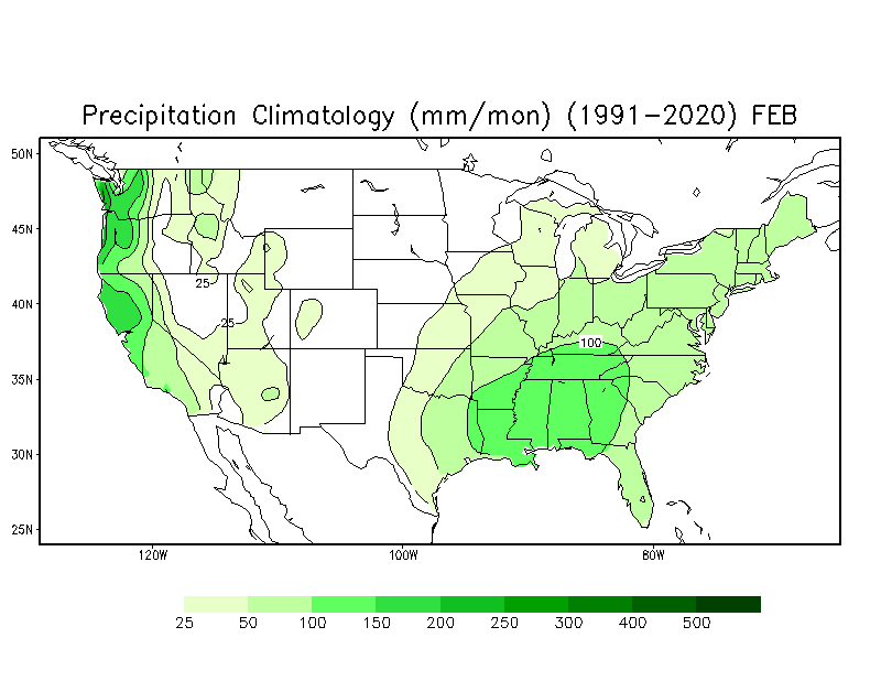 FEBRUARY Precipitation Climatology (mm)