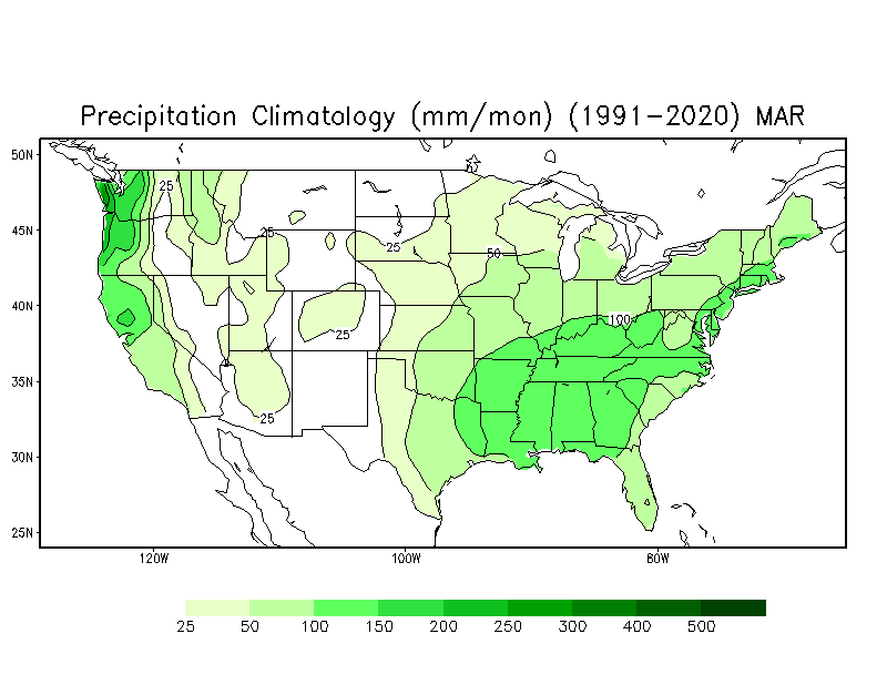 MARCH Precipitation Climatology (mm)