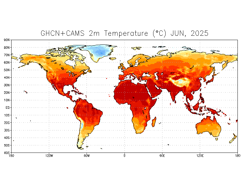 Monthly mean GHCN+CAMS global gridded 2m surface air temperature in degrees C. Monthly mean GHCN+CAMS global gridded 2m surface air temperature in degrees C.