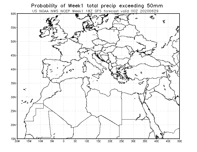 Probabilidad 1 semana  que las precipitaciones excedan de 50 mm