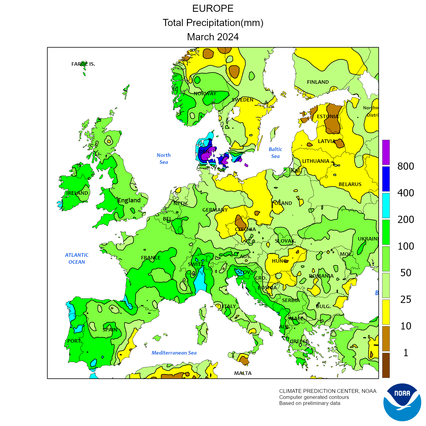 Precipitazioni in europa ultimo mese