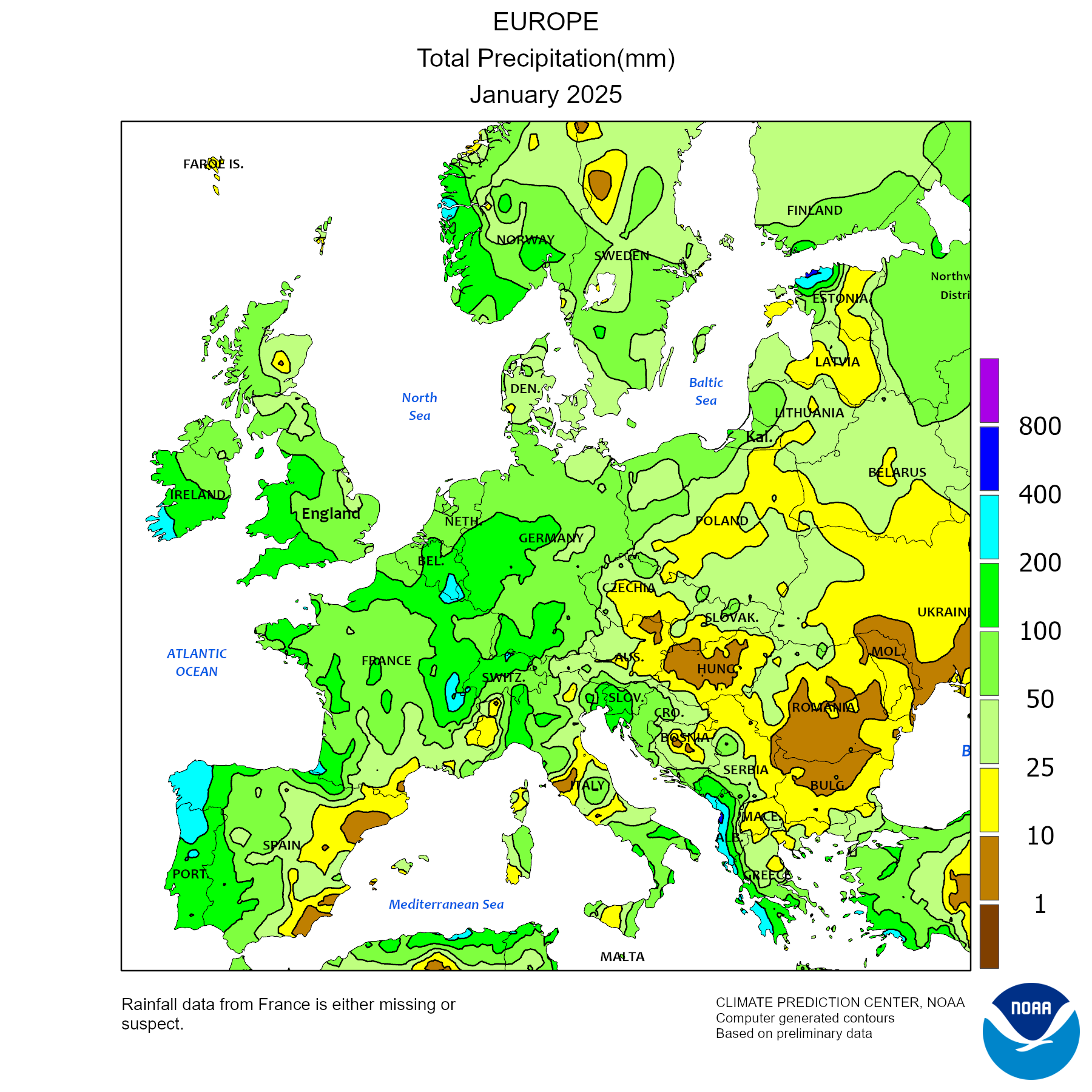 Precipitazioni in europa ultimo mese