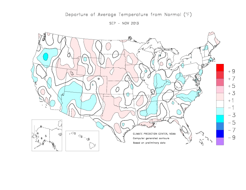 Temperature Anomaly/Departure of Average Temperature from Normal - 3 Months