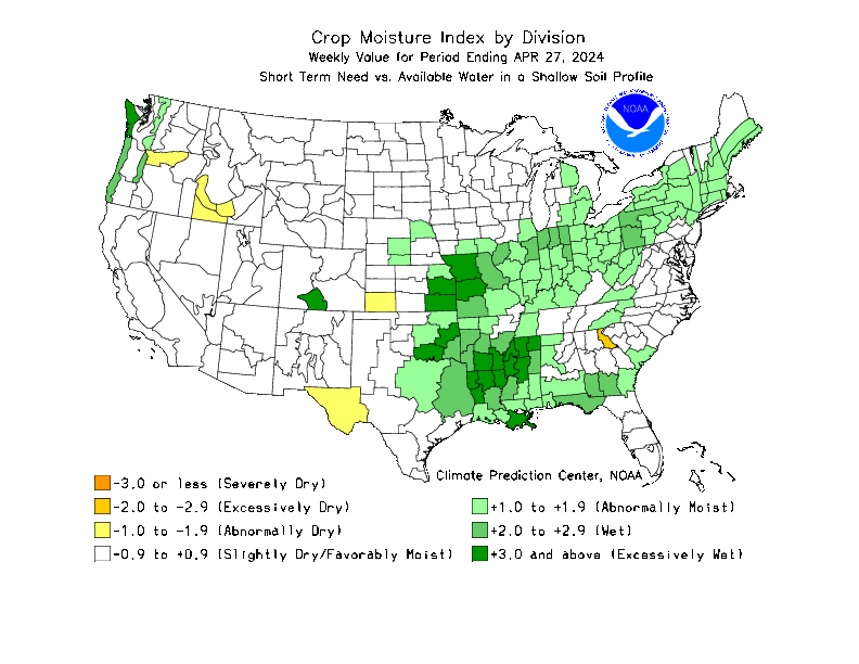 Map showing the Crop Moisture Index
