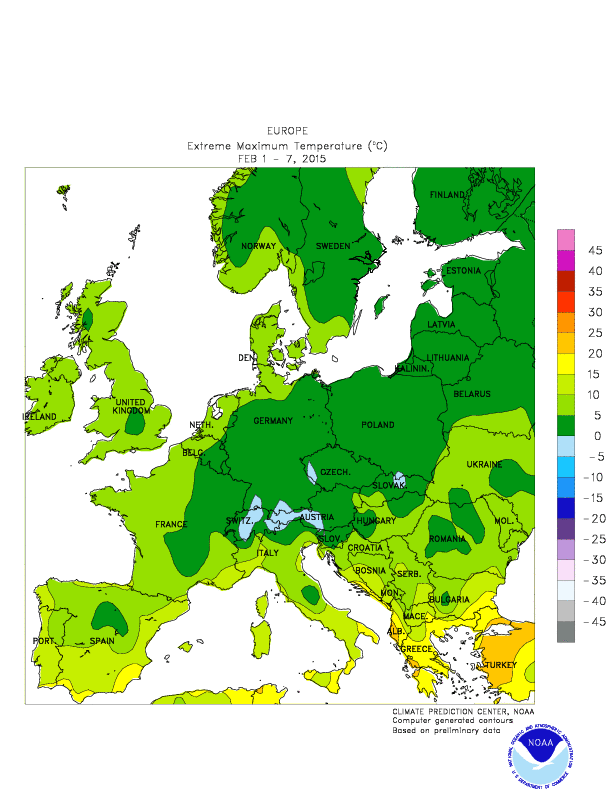 Les tempratures maxima de la semaine dernire