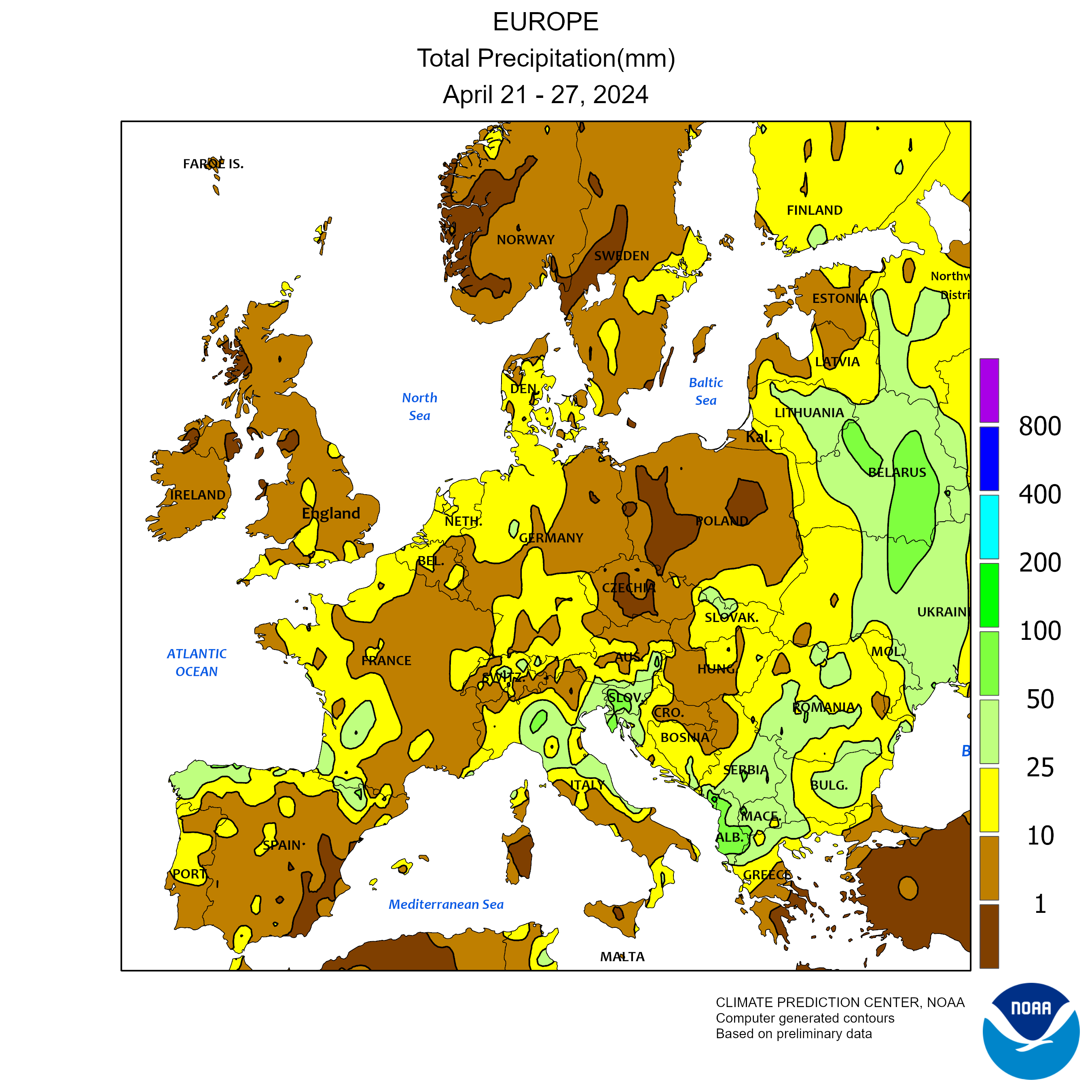 Precipitazioni in europa nella scorsa settimana