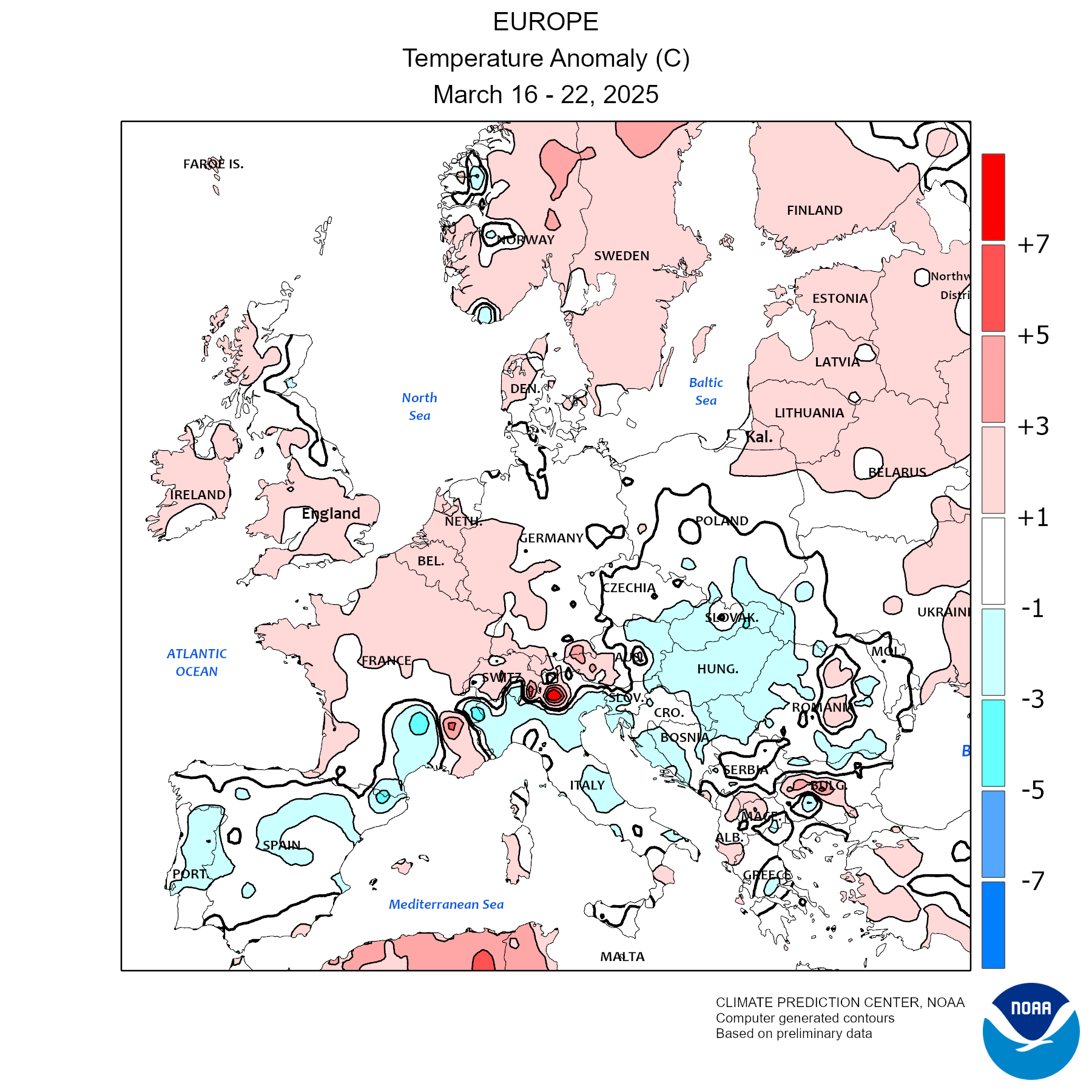 Anomalie termiche in europa nella scorsa settimana