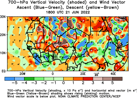 Africa Observed 700 hPa Vertical Velocity and Winds