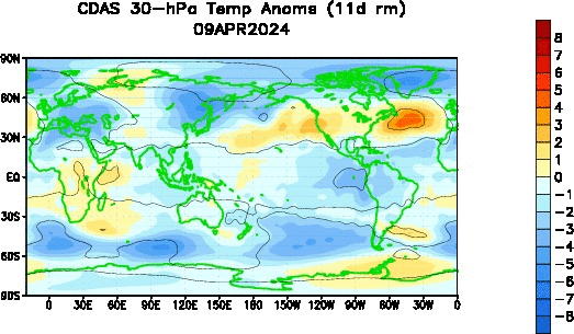 Northern Hemisphere 30 hecto Pascals Temperature Anomalies Animation