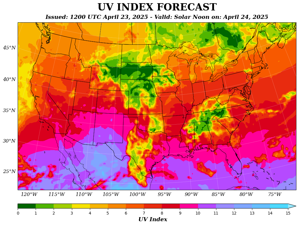 NOAA Experimental UV Alert Forecast Map