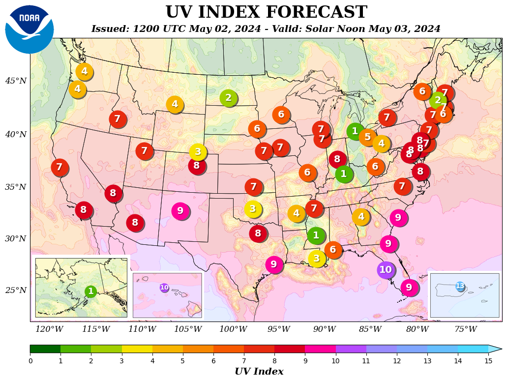 Solar Noon UV Index - Click to enlarge