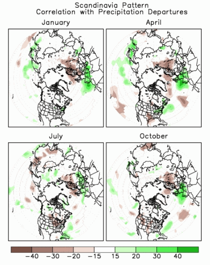 Scandinavia Pattern [SCAND], correlation with precipitations