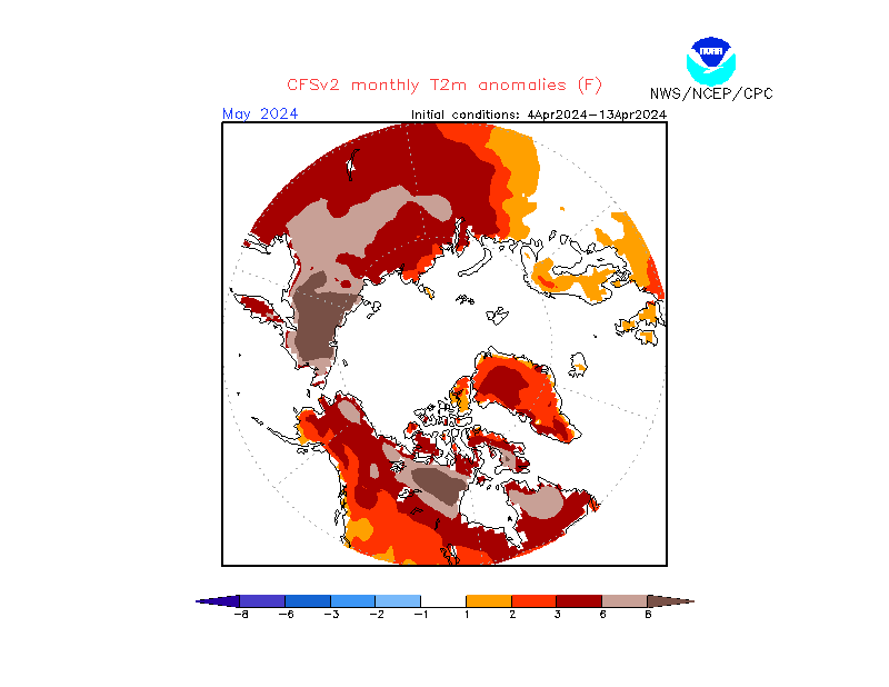 2 m temperature anomalies in Arctic. Month +1. Ensemble 1.
