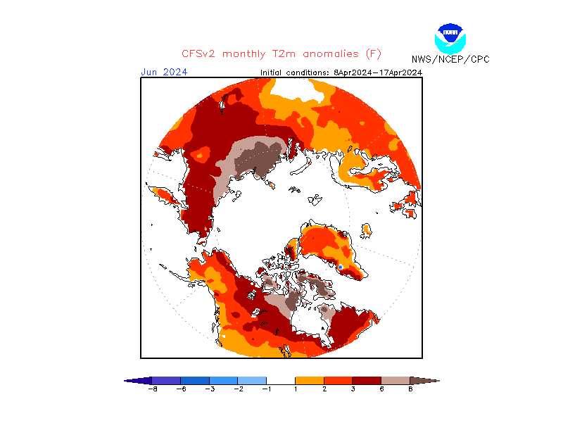 2 m temperature anomalies in Arctic. Month +2. Ensemble 1.