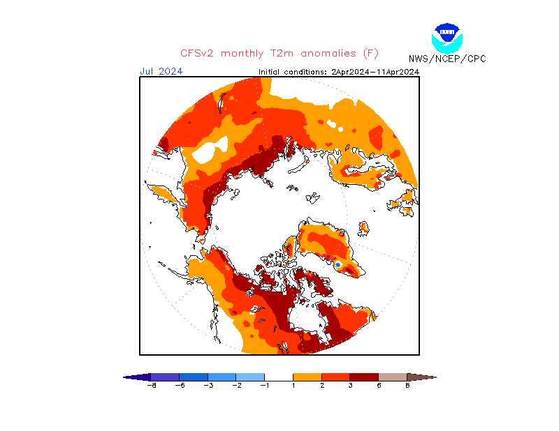 2 m temperature anomalies in Arctic. Month +3. Ensemble 1.
