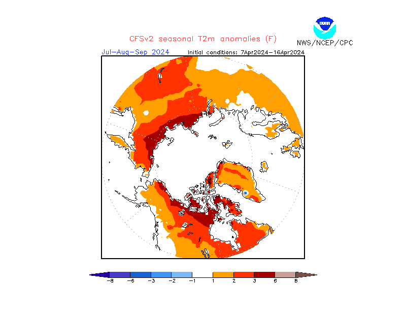 2 m temperature anomalies in Arctic. 3-Months +3. Ensemble 1.