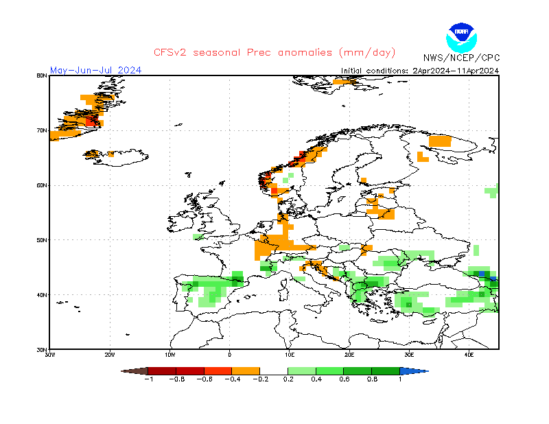 Precipitation anomalies in Europe. 3-Months +1. Ensemble 1.