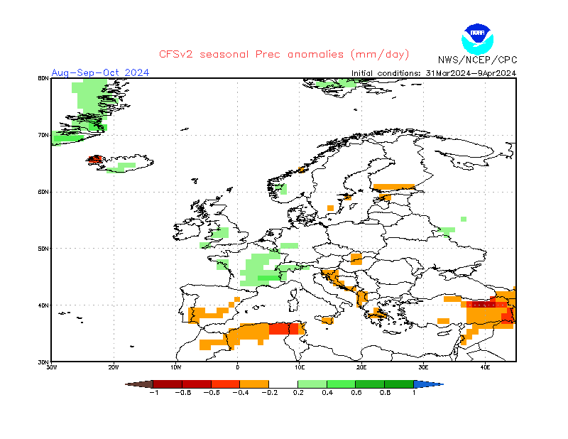 Precipitation anomalies in Europe. 3-Months +4. Ensemble 1.