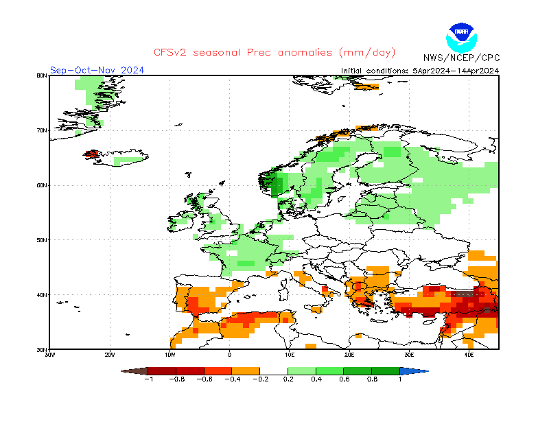 Precipitation anomalies in Europe. 3-Months +5. Ensemble 1.
