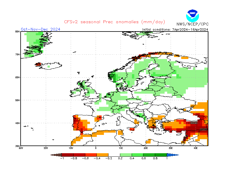 Precipitation anomalies in Europe. 3-Months +6. Ensemble 1.