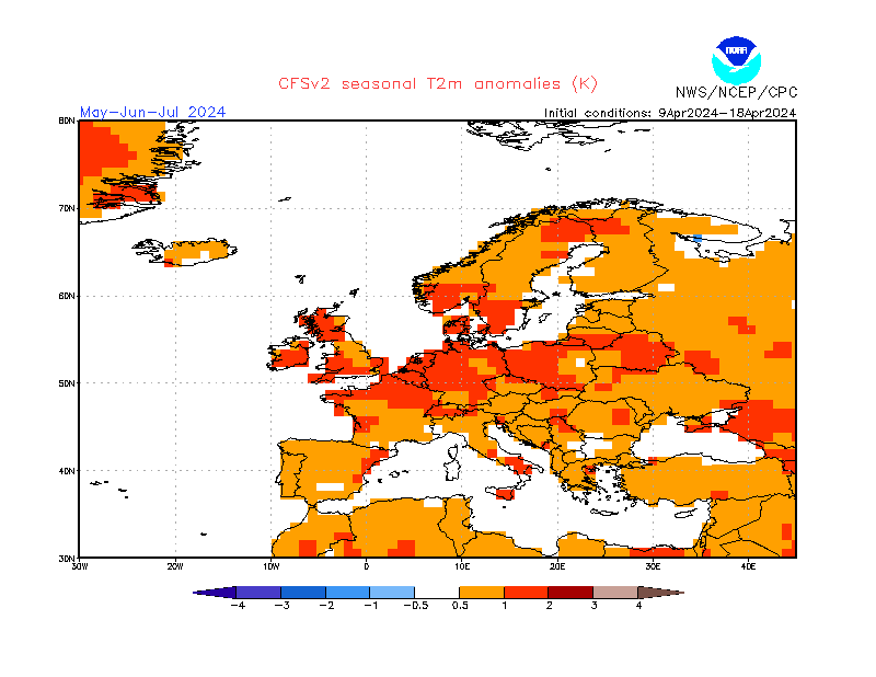 2 m temperature anomalies in Europe. 3-Months +1. Ensemble 1.