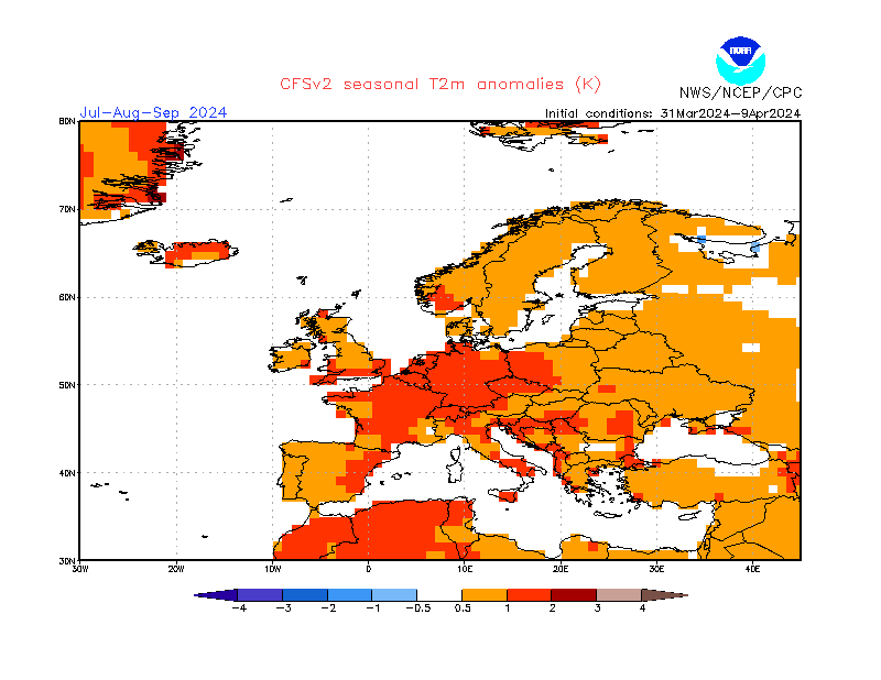 2 m temperature anomalies in Europe. 3-Months +3. Ensemble 1.