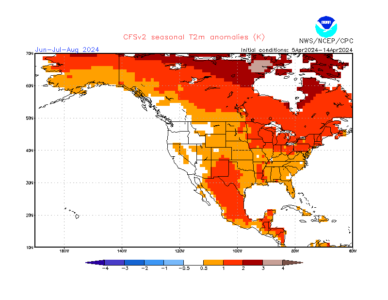 2 m temperature anomalies in North-America. 3-Months +2. Ensemble 1.
