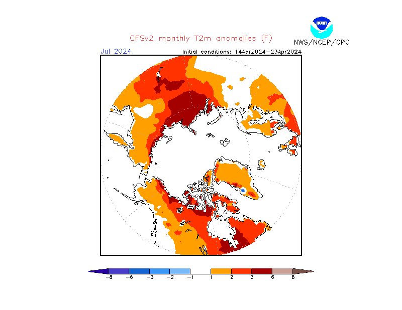 2 m temperature anomalies in Arctic. Month +3. Ensemble 2.