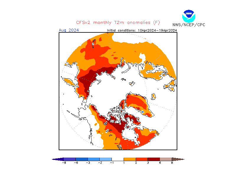 2 m temperature anomalies in Arctic. Month +4. Ensemble 2.