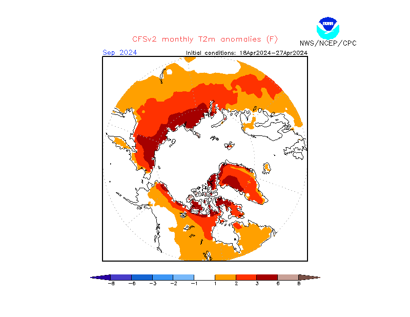 2 m temperature anomalies in Arctic. Month +5. Ensemble 2.