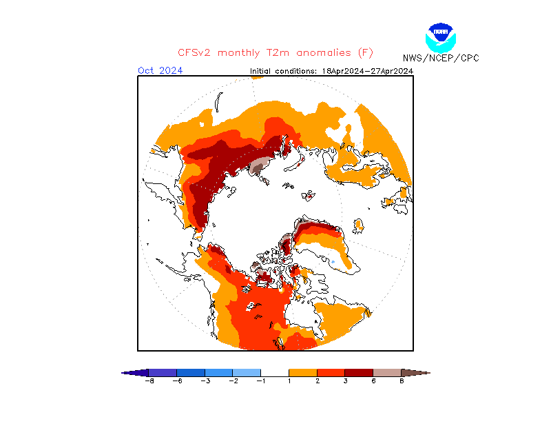 2 m temperature anomalies in Arctic. Month +6. Ensemble 2.