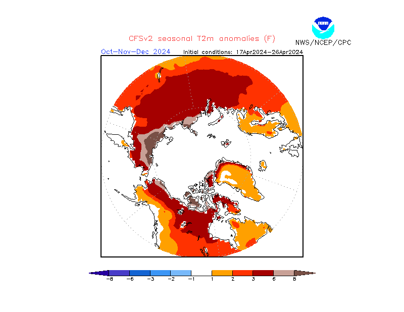 2 m temperature anomalies in Arctic. 3-Months +6. Ensemble 2.