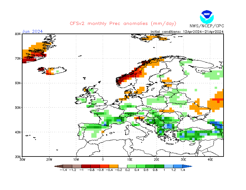 Precipitation anomalies in Europe. Month +2. Ensemble 2.
