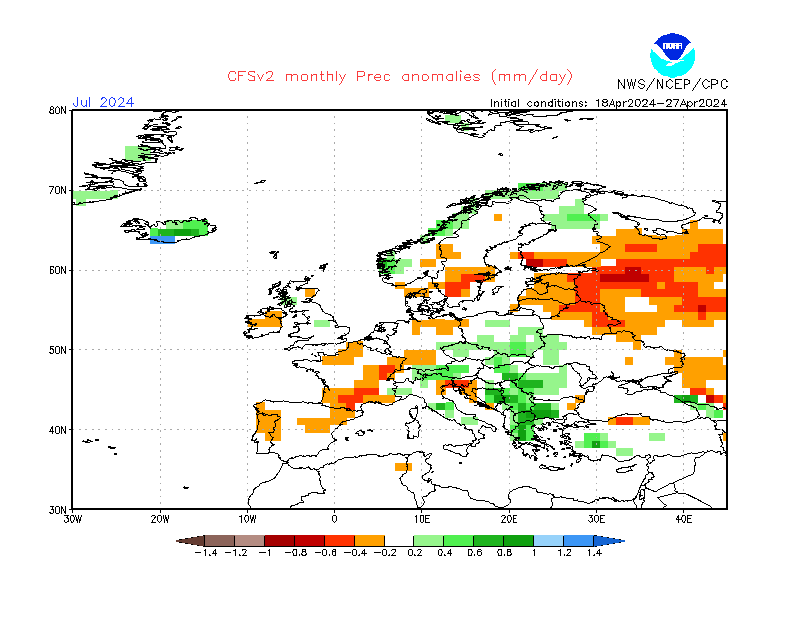 Precipitation anomalies in Europe. Month +3. Ensemble 2.