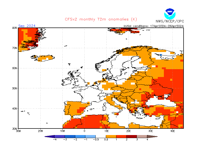 2 m temperature anomalies in Europe. Month +5. Ensemble 2.