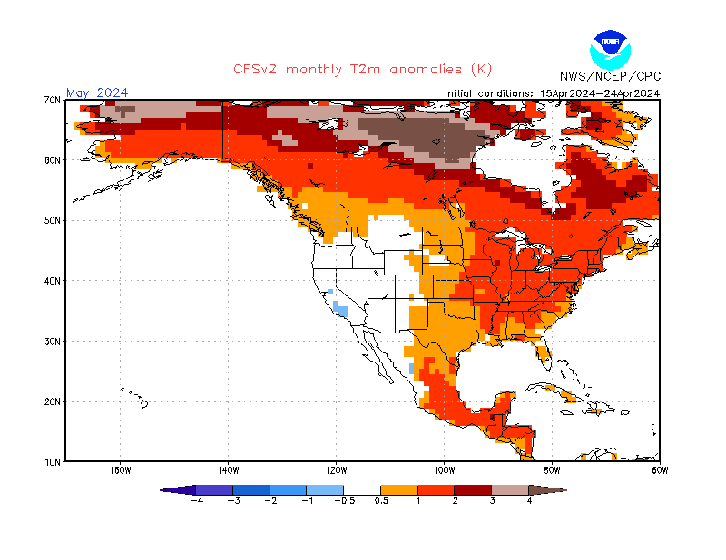 2 m temperature anomalies in North-America. Month +1. Ensemble 2.