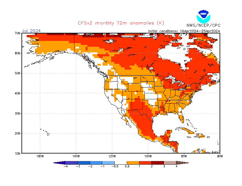 2 m temperature anomalies in North-America. Month +3. Ensemble 2.