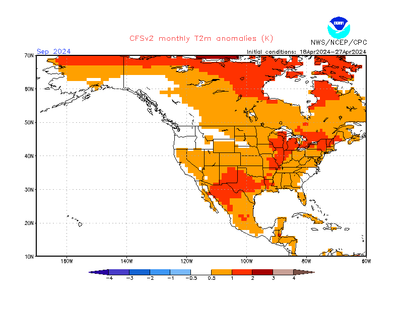 2 m temperature anomalies in North-America. Month +5. Ensemble 2.