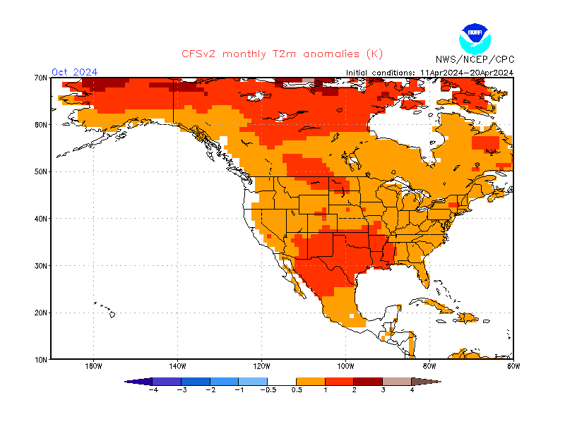 2 m temperature anomalies in North-America. Month +6. Ensemble 2.
