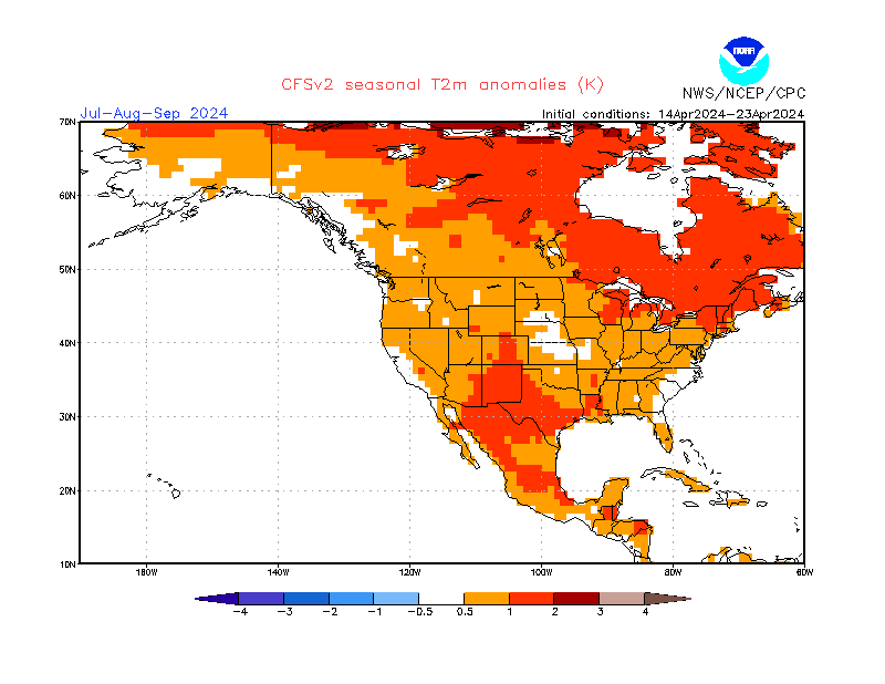 2 m temperature anomalies in North-America. 3-Months +3. Ensemble 2.