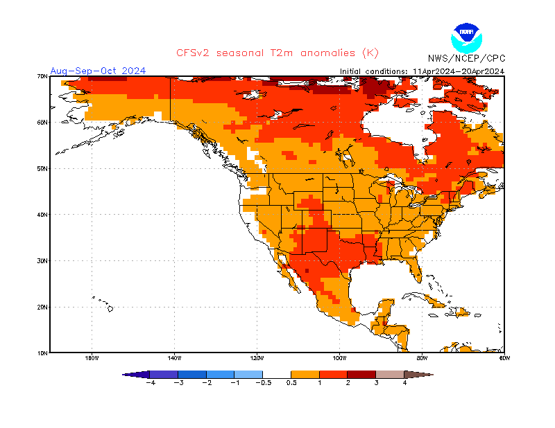 2 m temperature anomalies in North-America. 3-Months +4. Ensemble 2.
